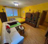 PREDAJ EXKLUZÍVNE: 1i byt s balk.; 41,02 m2; POPRAD; 124.200€ - Obývačka s podlahou s dreveným dekorom, pohovkou a posteľou v 1-izbovom byte.