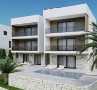 ☀Ciovo/Trogir(HR)-moderné byty v novostavbe s výhľadom na more☀ - Rekreačný apartmán v Ciove s palmami, bazénom a kamennou terasou.
