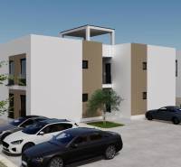 ☀Ciovo/Trogir(HR)-moderné byty v novostavbe s výhľadom na more☀ - Rekreačný apartmán v Ciove so zaparkovanými autami a okolitou zeleňou.