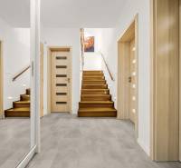 MODERNÝ 5-IZBOVÝ RODINNÝ DOM V ČUNOVE: 180m2 KOMFORTU A TICHA - Vstupná hala v rodinnom dome s podlahou s dreveným dekorom a schodiskom.