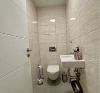 Prenájom 2-izbového bytu CUBICON  - Toaleta s dlaždicami a malým umývadlom v 2-izbovom byte.