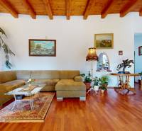 Bývanie ako v raji pri lagúne | Šamorín - Obývačka vo vile s podlahou s dreveným dekorom, gaučom a rastlinami.