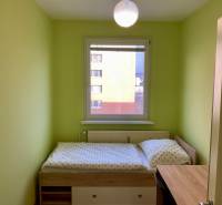 I prenájom štýlových izieb v 3-izbovom byte – Karlova Ves - Izba v 3-izbovom byte so zelenými stenami, posteľou a oknom.