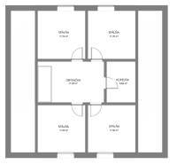 RODINNÝ DOM, HERNÁDKAK, MAĎARSKO - Pôdorys rodinného domu s tromi spálňami, obývačkou a kúpeľňou.