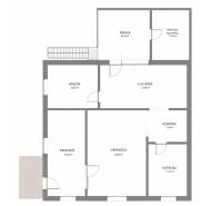 RODINNÝ DOM, HERNÁDKAK, MAĎARSKO - Pôdorys rodinného domu v Hernádkaki so spálňou, obývačkou, kuchyňou, terasou a kúpeľňou.