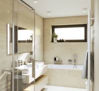 4 iz Novostavba ( 510 m2 ), tepel.čerpadlo RD Madunice - Na ulici Špačince zobrazený rodinný dom s elegantnou kúpeľňou, vanou a umývadlom.