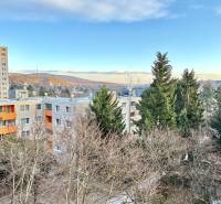 REZERVOVANÉ Na predaj 1 izbový byt, Bratislava, Dúbravka, Drobného - Zobrazená je panoráma bytoviek a stromov na Drobného ulici v Bratislave - Dúbravke.