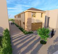 PREDPREDAJ – 2-izbový tehlový mezonet s pozemkom | Topoľčianky - Dvojposchodová budova s cestou na Litoměřickej ulici v Topoľčiankach, s okolitými stromami.