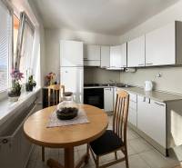 Exkluzívne | Na prenájom priestranný 1i byt Ružinove - Kuchyňa v 1-izbovom byte s oknami, stolom a rastlinami na parapete.