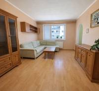 Predaj 2 izbový byt s dvoma balkónmi v Nižnej. - Obývacia izba v 2-izbovom byte s pohovkou, nábytkom a podlahou s dreveným dekorom.