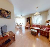 Veľkometrážny dom s wellness, bazénom a investičným potenciálom - Obývacia izba v rodinnom dome s podlahou s dreveným dekorom, útulnou sedačkou a dekoráciami.