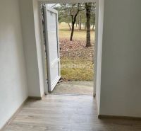 Na prenajom najlacnejšie komerčne priestory v Prievidzi. - Obchodné priestory s otvorenými dverami a podlahou s dreveným dekorom vedú do prírody.