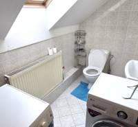 Na predaj 2 rodinné domy vhodné na bývanie i podnikanie, Trnava! - Kúpeľňa v rodinnom dome so strešným oknom, práčkou a rastlinou.