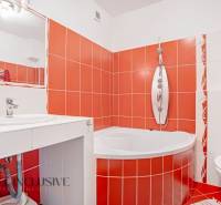 NA PREDAJ 5-IZBOVÝ POSCH. RODINNÝ DOM, DUNAJSKÁ STREDA - Kúpeľňa v rodinnom dome so sprchovým kútom a červenými obkladačkami.