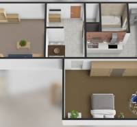 Zariadený 2-izbový byt, DVE NEPRIECHODNÉ IZBY, OC RETRO - Pôdorys zobrazuje rozloženie 2-izbového bytu s kúpeľňou a kuchyňou.