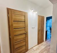 Prenajom 3 izb. bytu na Vajanskeho v NZ - Chodba v 3-izbovom byte s drevenými dverami a podlahou s dreveným dekorom.