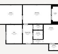 REZERVOVANÉ/ 3- izbový byt blízko centra mesta, Vrbové - Pôdorys 3-izbového bytu s kuchyňou, lodžiou, kúpeľňou a komorou.