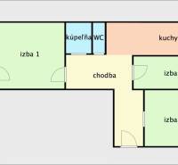 Útulný byt s loggiou a klimatizáciou, Rovniankova.Províziu neplatíte - Pôdorys 3-izbového bytu: izba, kuchyňa, kúpeľňa, WC, chodba, loggia.