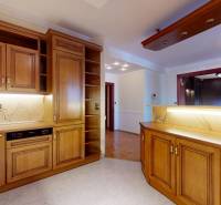 Veľkometrážny byt na Slavíne s výhľadom na mesto - Kuchyňa s drevenými skrinkami a mramorovou doskou na ulici Havlíčkova, 5 a viac izbový byt.