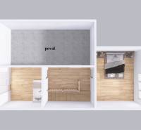 Nová ponuka - Rodinný dom v CENTRE MESTA Rajecké Teplice - Interiér rodinného domu s podlahou s dreveným dekorom, posteľou a vstupom na povalu.