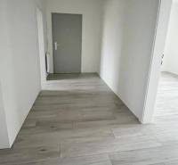 Na predaj 2 izb. byt s balkónom blízko centra, Chorvátsky Grob - Chodba v 2-izbovom byte s podlahou s dreveným dekorom, biele steny, sivé dvere.