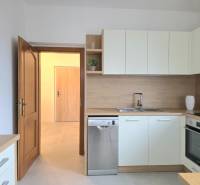 PRENÁJOM - Priestranný 3 izbový byt - Nitra, Centrum - Svetlá kuchyňa so vstavanými spotrebičmi a podlahou s dreveným dekorom v 3-izbovom byte.