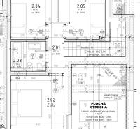 Moderný radový rodinný dom v Novej Dedinke, projekt “Lastovičky” - Pôdorys rodinného domu so značkami miestností a plochou strechy.