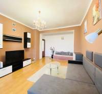 NA PRENÁJOM 2-IZBOVÝ BYT, NÁRODNÁ TRIEDA - Obývačka v 2-izbovom byte s podlahou s dreveným dekorom a pohodlnou sedačkou.