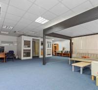 Showroom/kancelárie 357 m², Zadunajská cesta, Petržalka, BA - Obchodné priestory s modrým kobercom, stropnými svetlami a kancelárskym nábytkom.