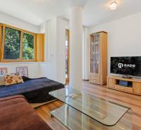 Staré Mesto | 5i byt 175 m² + 4 balkóny + možnosť 2× parking - Obývačka s gaučom, skleneným stolom, televízorom a podlahou s dreveným dekorom v 5 a viac izbovom byte.