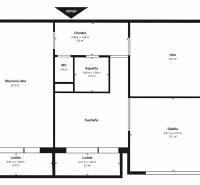 LUDMANSKÁ - 3 izbový byt, 65 m2 + loggia. KÚPOU VOĽNÝ. ČR. - Pôdorys 3-izbového bytu s obývacou izbou, kuchyňou, kúpeľňou, WC a dvomi lodžiami.