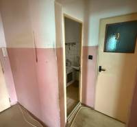 4-izb. byt, Martinčekova ul., Ružinov, 2.p./10, 2 x lodžia - Chodba v 4-izbovom byte s ružovými stenami a vchodom do kúpeľne.