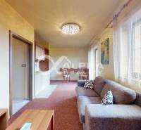 EXKLUZÍVNE 2i apartmán s terasou, garážovým státím, Veľká Lomnica - Obývacia izba v 2-izbovom byte s pohovkou, televízorom a jedálenským kútom.