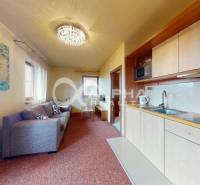 EXKLUZÍVNE 2i apartmán s terasou, garážovým státím, Veľká Lomnica - Kuchynský kút v 2-izbovom byte s pohovkou, kobercom a svetelným lustrom.