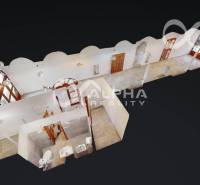 Prenájom obchodný, kancelársky priestor, centrum, Sp. N. Ves - 3D model interiéru obchodných priestorov s viacerými miestnosťami a veľkými oknami.