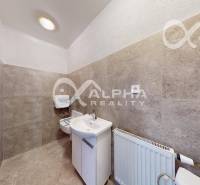 Prenájom obchodný, kancelársky priestor, centrum, Sp. N. Ves - Kúpeľňa v obchodných priestoroch s keramickými obkladmi, umývadlom a radiátorom.