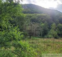 Stavebný pozemok pod lesom končiaci potôčikom v krásnom prírodnom pros - Krajina v Beluši s pozemkami - bývanie, obklopená stromami a kopcami.