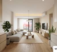 Na PREDAJ | 2 izb. ateliér | Prístavná ulica - Obývacia izba v 2-izbovom byte s podlahou s dreveným dekorom, pohodlnou sedačkou a rastlinami.