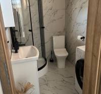 Prenájom komplet prerobený a zariadený  RD 3 izb. Blatné  - Kúpeľňa v Rodinnom dome s mramorovým obložením, sprchovacím kútom a práčkou.