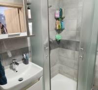 Na prenájom  1,5 izbový byt  Učňovská ulica Šaca - Kúpeľňa v 2-izbovom byte s rohovou sprchou a umývadlom so zrkadlom.