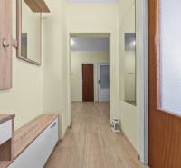 Ponúkame na predaj 3-izb.byt Vígľašská ul., Bratislava - Petržalka. - Chodba v 3-izbovom byte s podlahou s dreveným dekorom a zrkadlom.