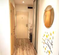 2-izbový byt, 49 m2, Cabanova ul., Bratislava - Dúbravka - Chodba v 2-izbovom byte na ulici Cabanova s drevenou podlahou a zrkadlom.