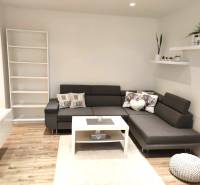 2-izbový byt, 49 m2, Cabanova ul., Bratislava - Dúbravka - Obývačka s rohovou sedačkou v 2-izbovom byte na ulici Cabanova. Štýlové doplnky.