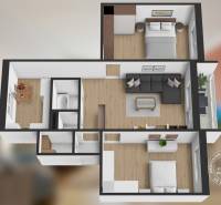 3-izbový byt S GARÁŽOU, Podolínec, ulica Družstevná - 3-izbový byt s podlahou s dreveným dekorom, priestranná obývacia izba, dve spálne.