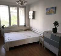 Novostavba s parkovaním 2 izbový byt, Jégeho ulica, BA II. Ružinov - Spálňa v 2-izbovom byte s posteľou, komodou a podlahou s dreveným dekorom.