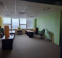 TOP CENA: Administratíva 420m2, Dúbravka - Kancelárie so stolmi, stoličkami a rastlinami na podlahe s dreveným dekorom.