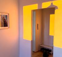 Prenájom pekný 3 izbový byt Jankolova ulica, Bratislava V. Petržalka - Interiér 3-izbového bytu s podlahou s dreveným dekorom a zrkadlom pri vchode.