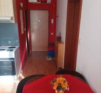 1-izb. byt, Pezinok - Sever, ul. Suvorovova - 1-izbový byt s výraznými červenými stenami a podlahou s dreveným dekorom.