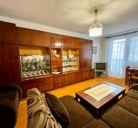 Na prenájom 3,5-izbový byt – Topoľčany, Sídlisko Východ - Obývacia izba s rustikálnou obývacou stenou a TV v 3-izbovom byte.