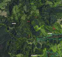 Malachov – 1.140 m2 POZEMKY v pozemkových úpravách - Letecký pohľad na poľnohospodárske a lesné pozemky v okolí Malachova.